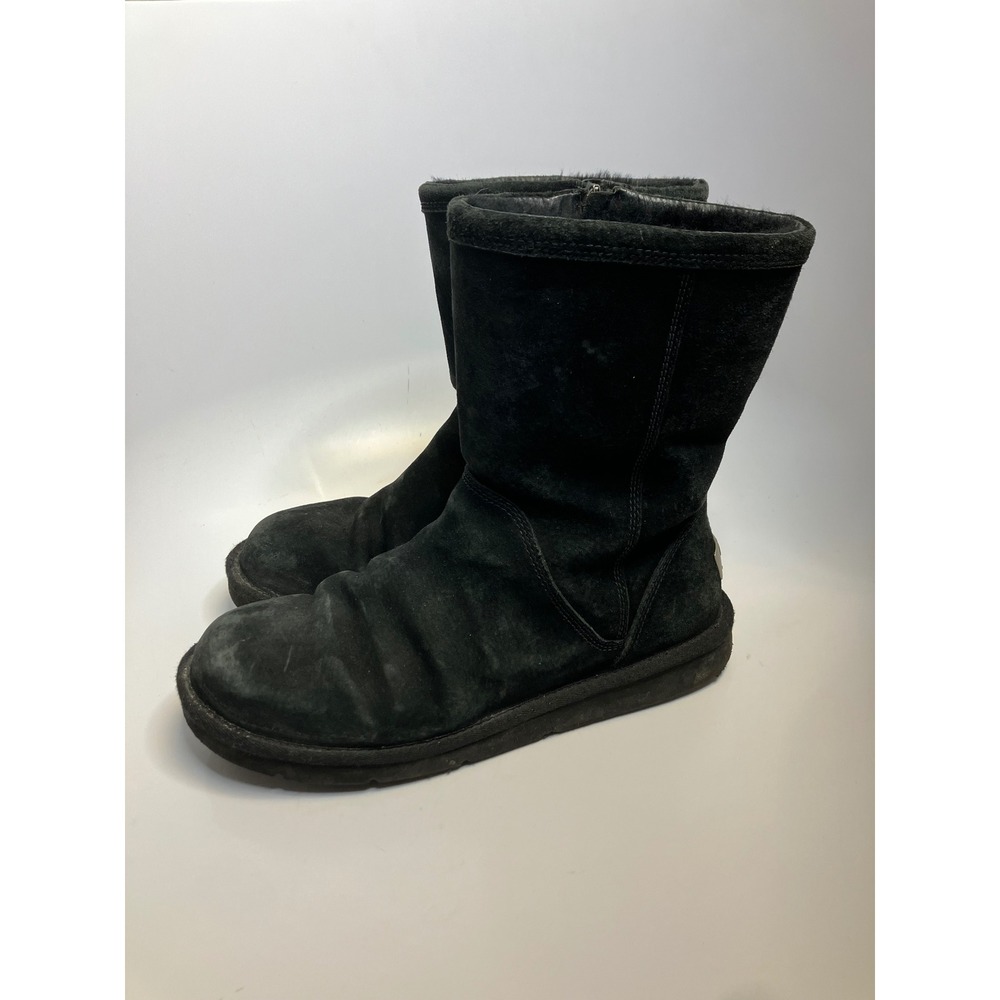 UGG Australia Mid Calf Boots Womens‎ 10 Black Good Suede Shearling Zip 1889